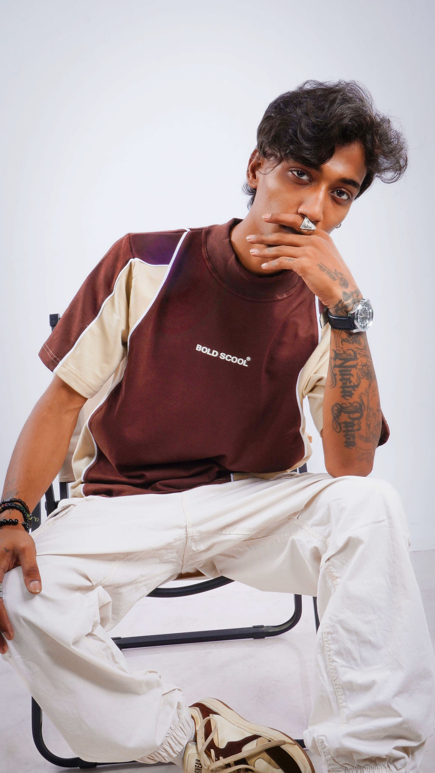 “Fearless” Brown Cream Block Tee