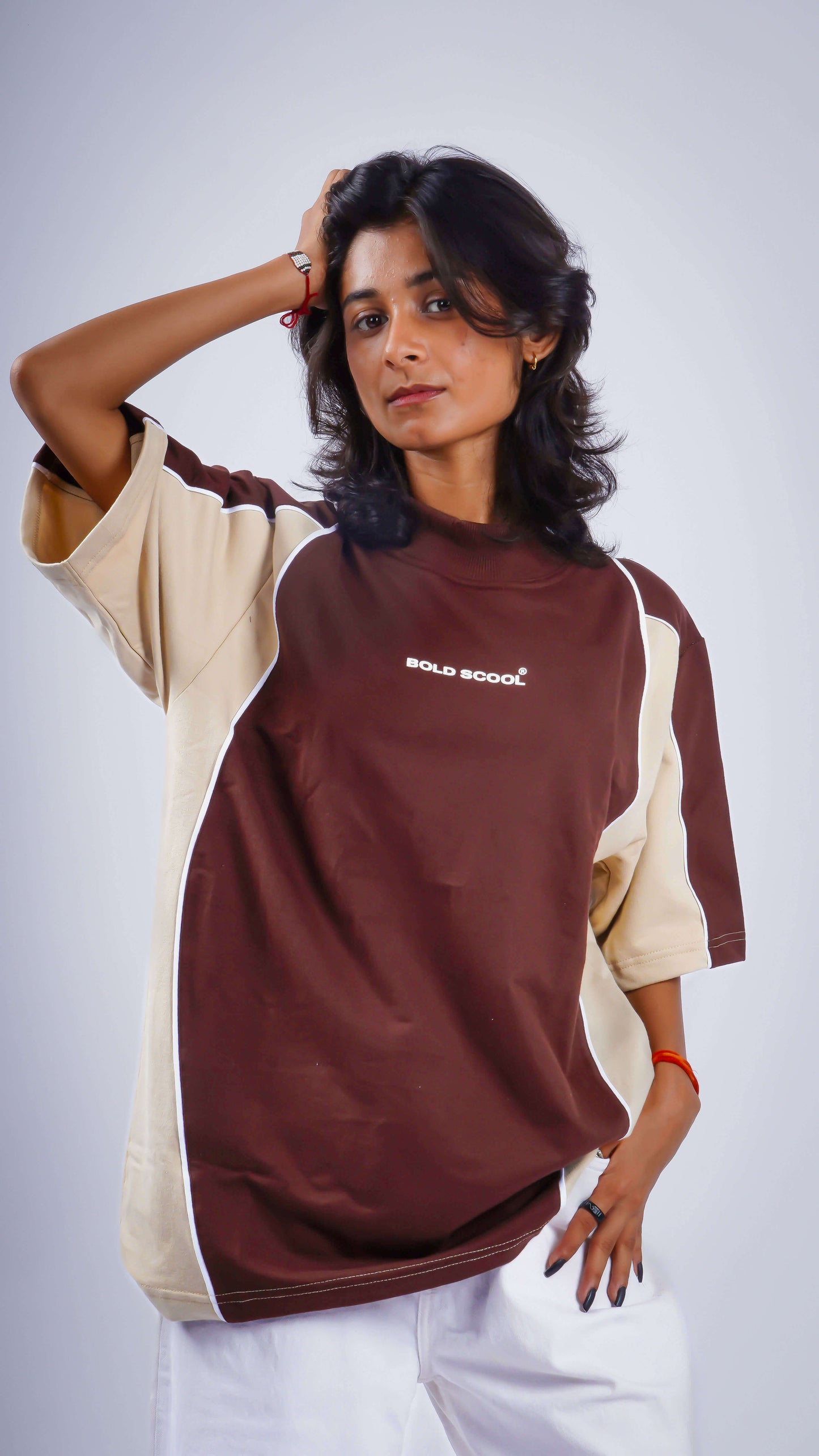 “Fearless” Brown Cream Block Tee : Women