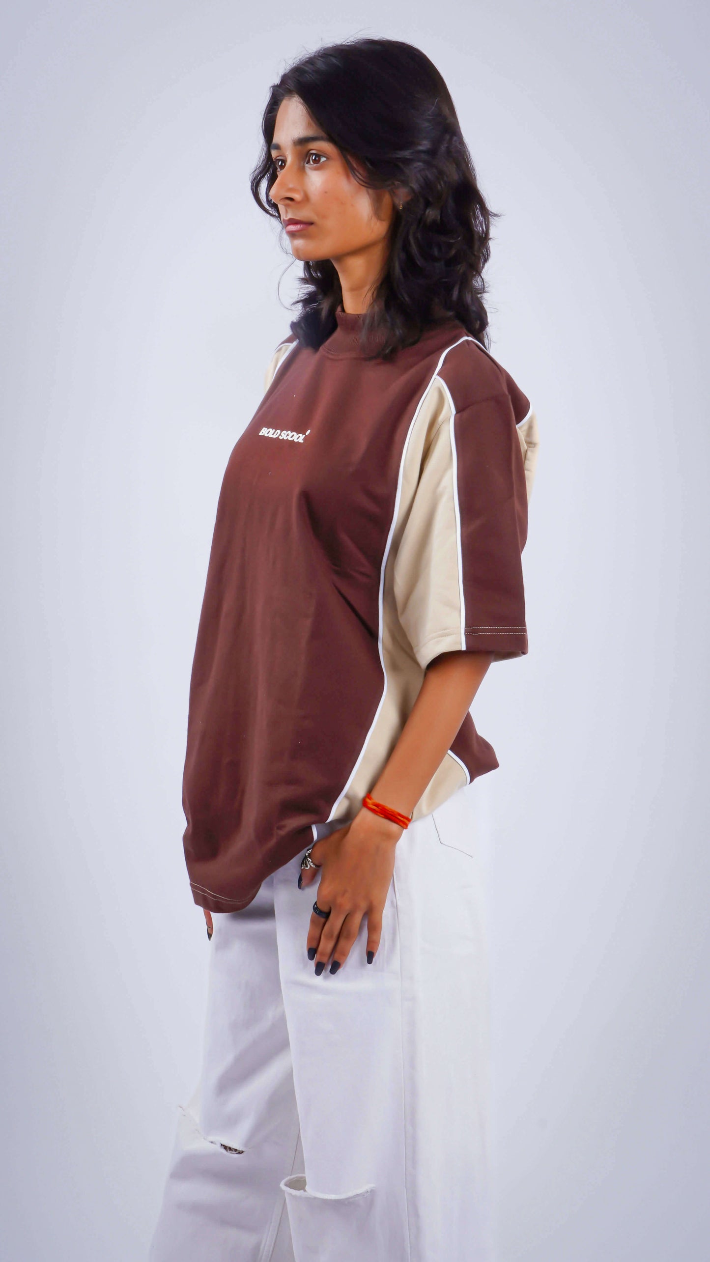 “Fearless” Brown Cream Block Tee : Women