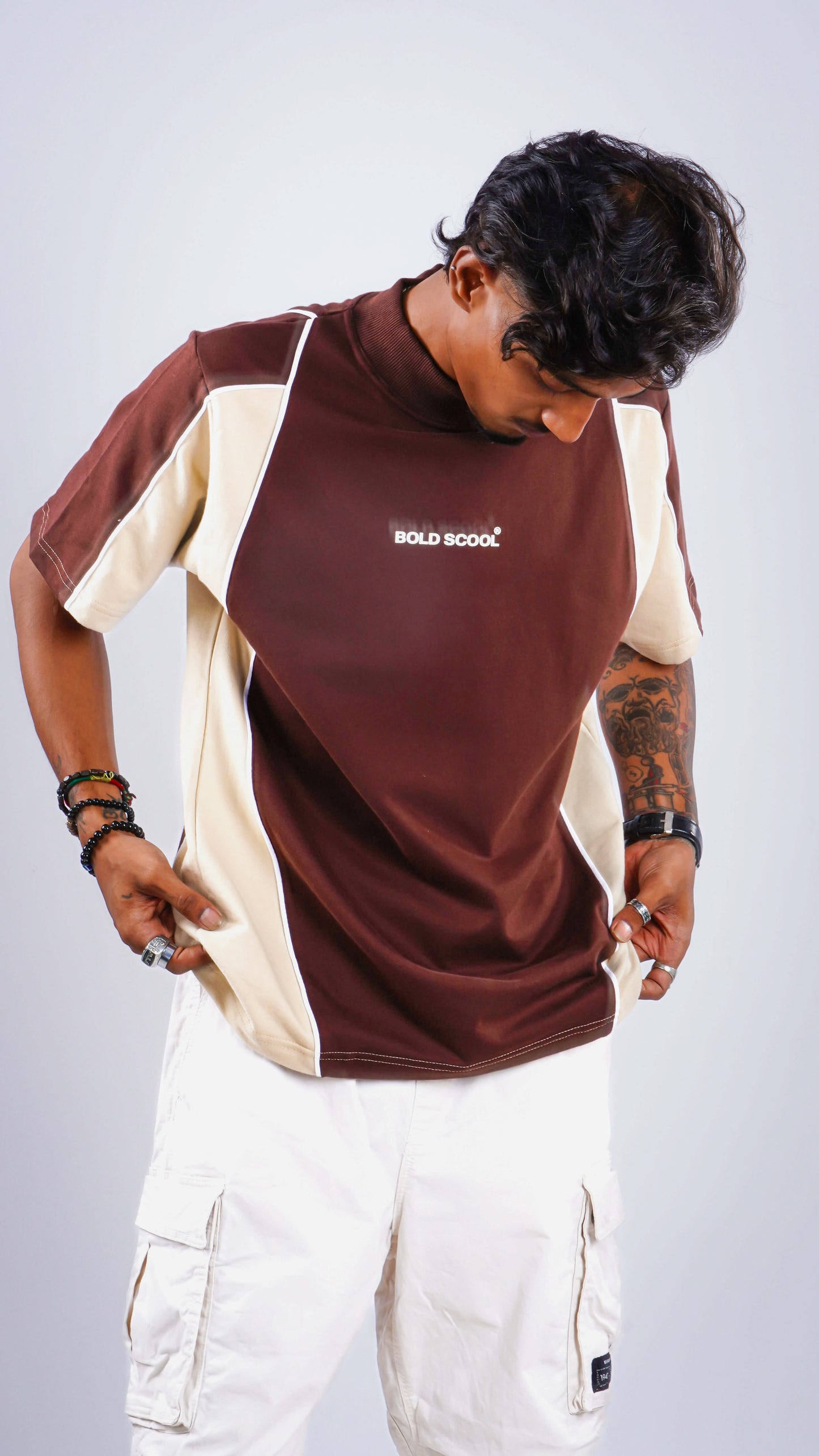 “Fearless” Brown Cream Block Tee