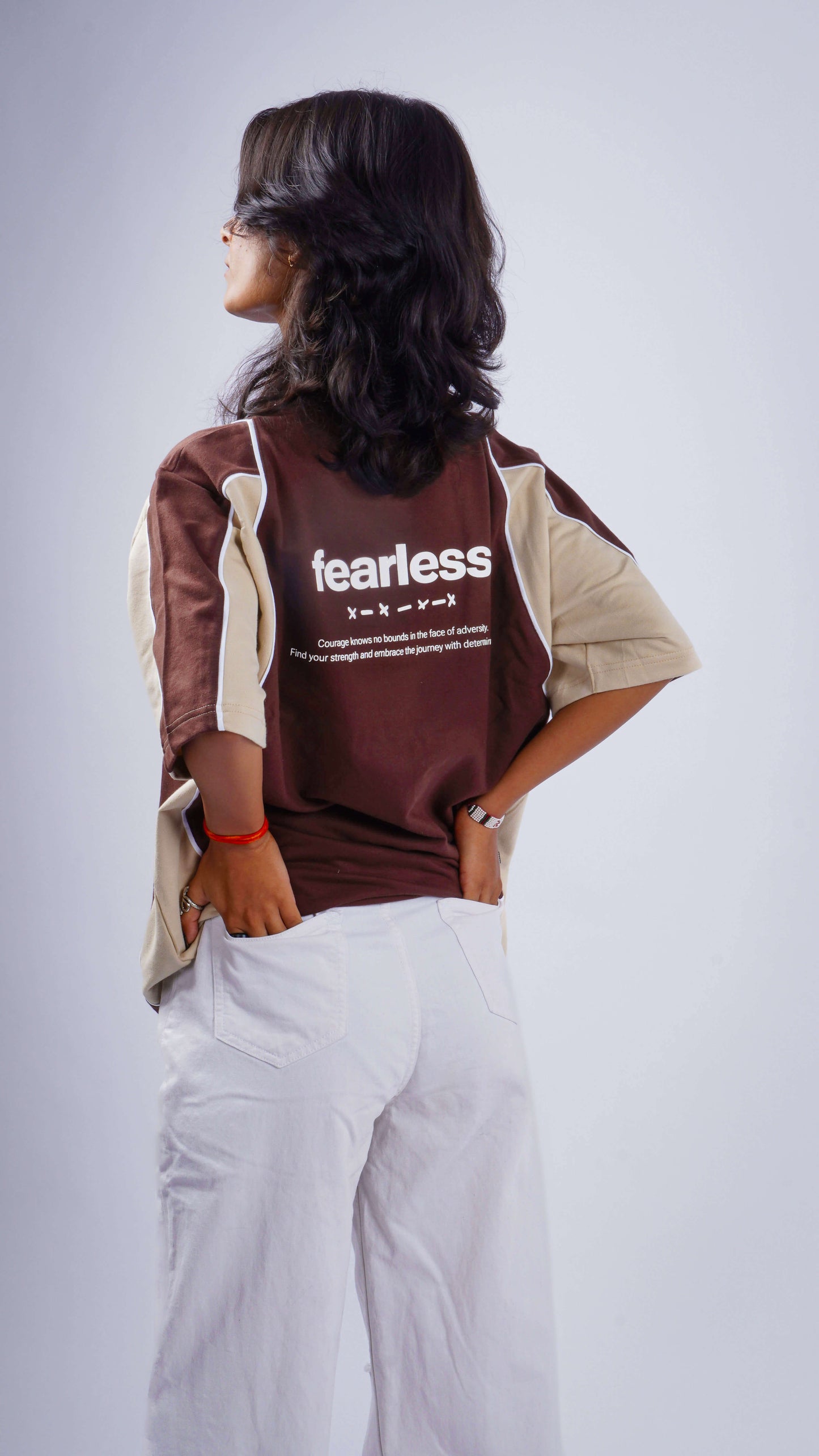 “Fearless” Brown Cream Block Tee : Women