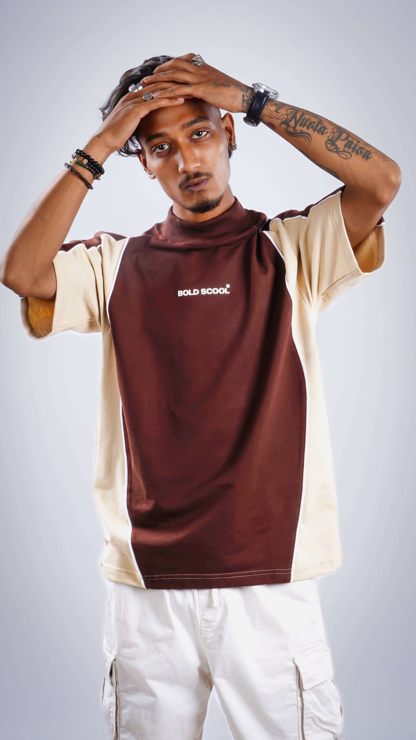 “Fearless” Brown Cream Block Tee