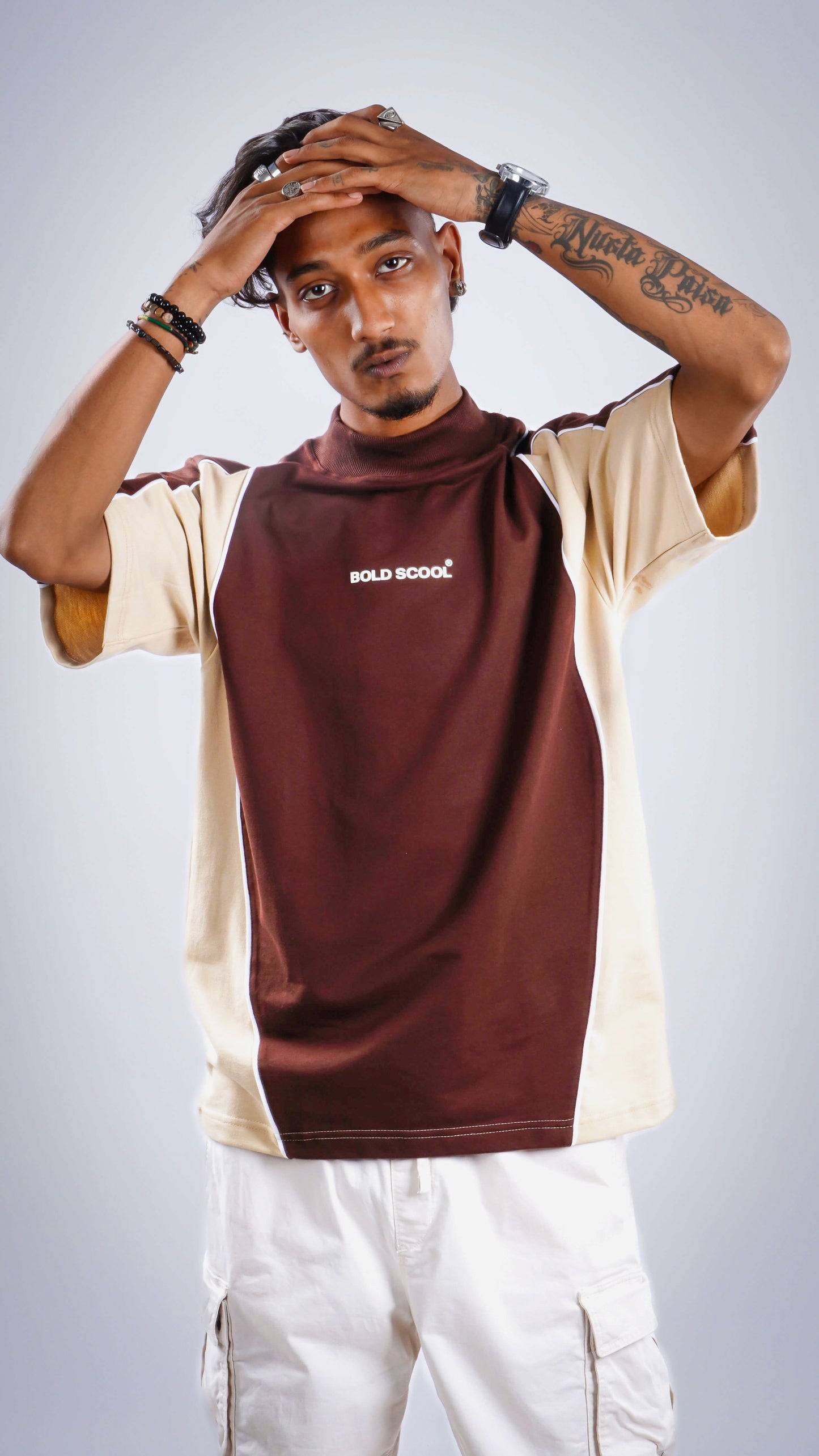 “Fearless” Brown Cream Block Tee