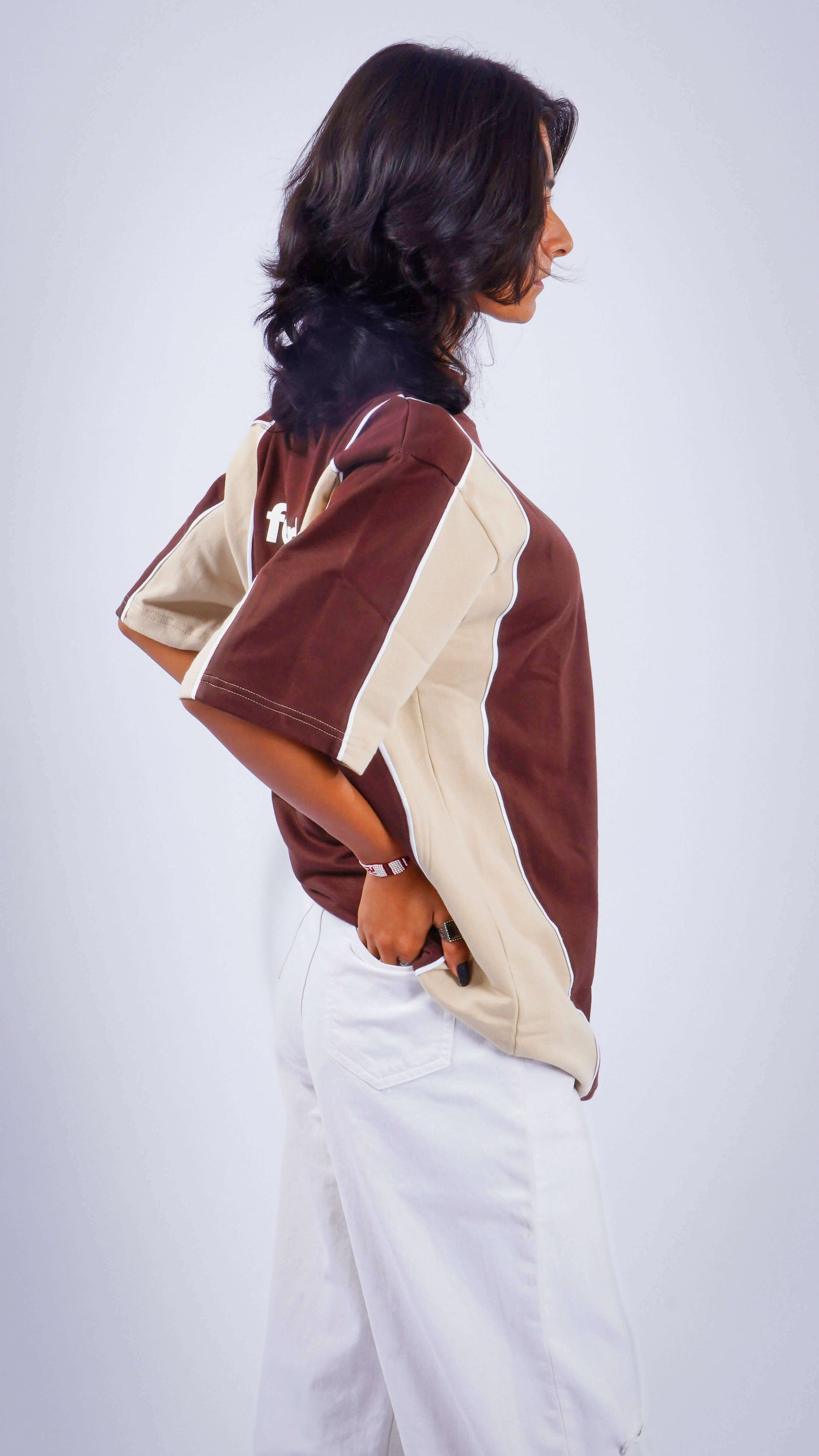 “Fearless” Brown Cream Block Tee : Women
