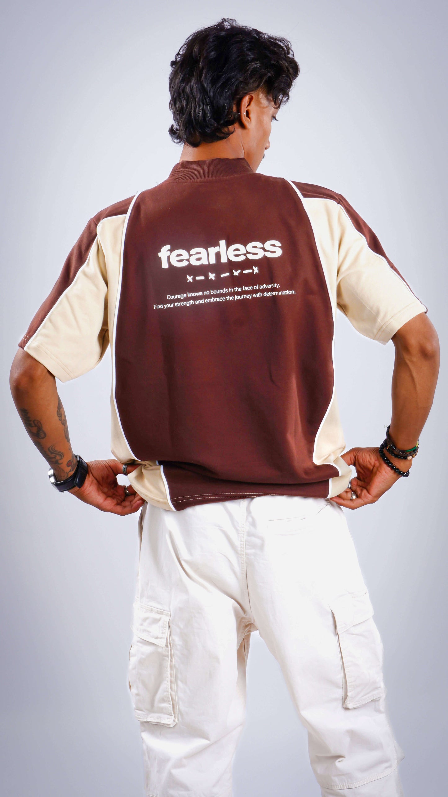 “Fearless” Brown Cream Block Tee