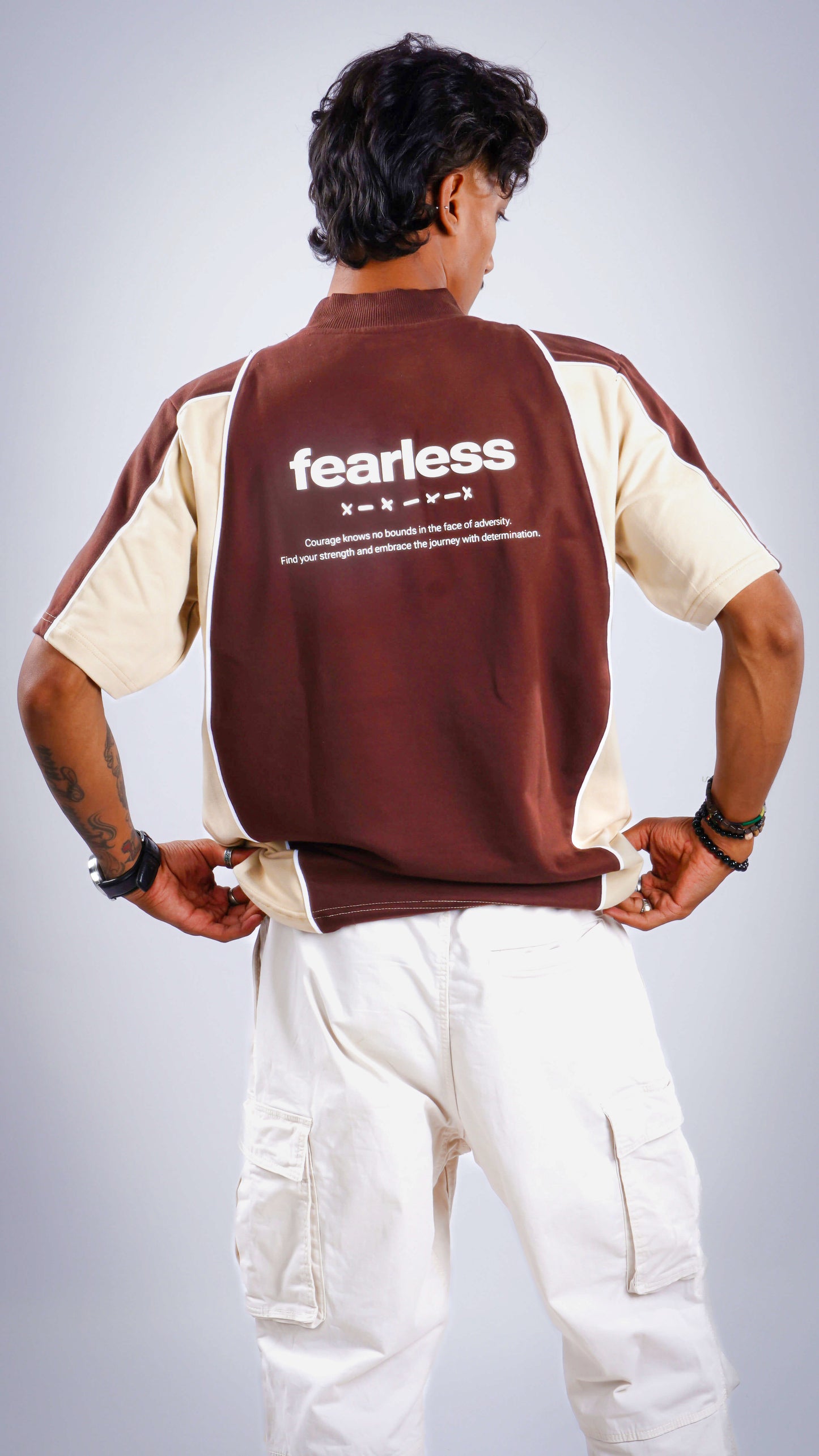 “Fearless” Brown Cream Block Tee