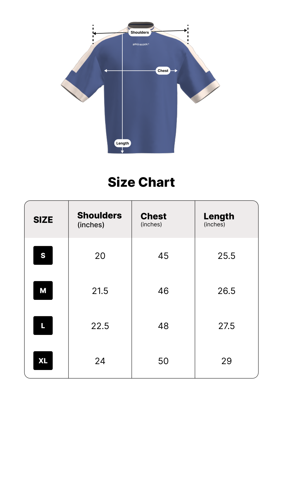 Size chart for Dream Blues Block Tee : Women