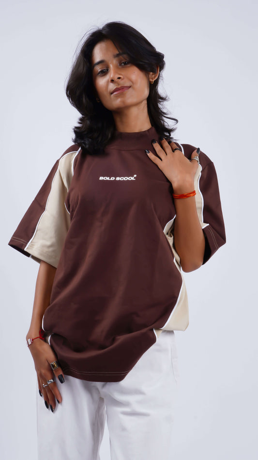 “Fearless” Brown Cream Block Tee : Women