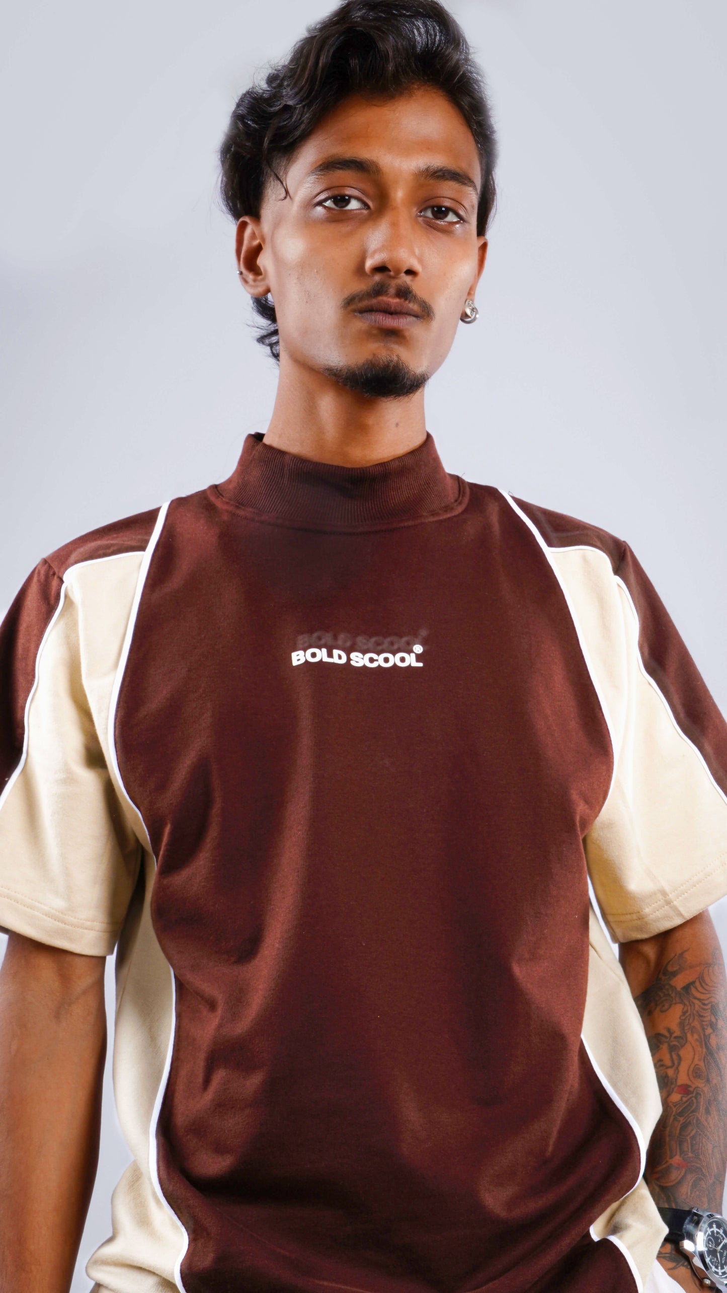“Fearless” Brown Cream Block Tee