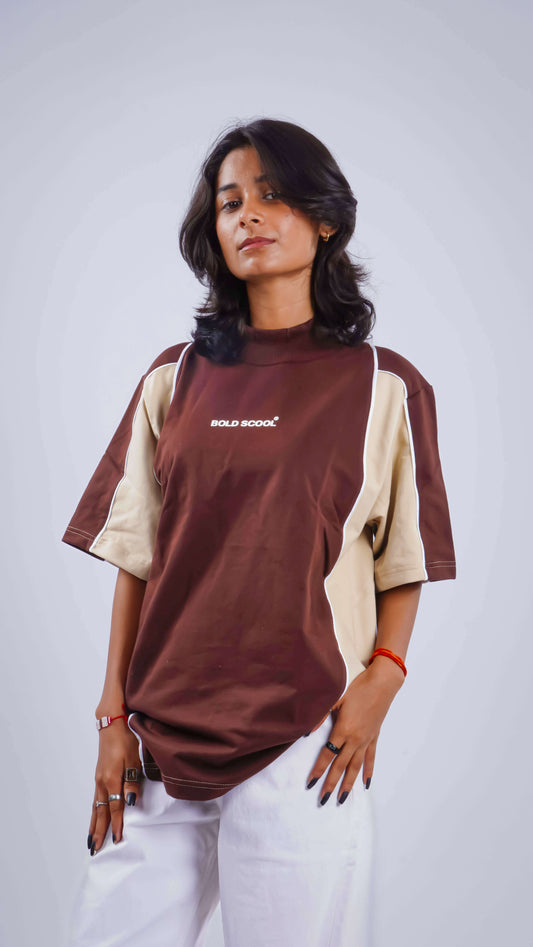 “Fearless” Brown Cream Block Tee : Women