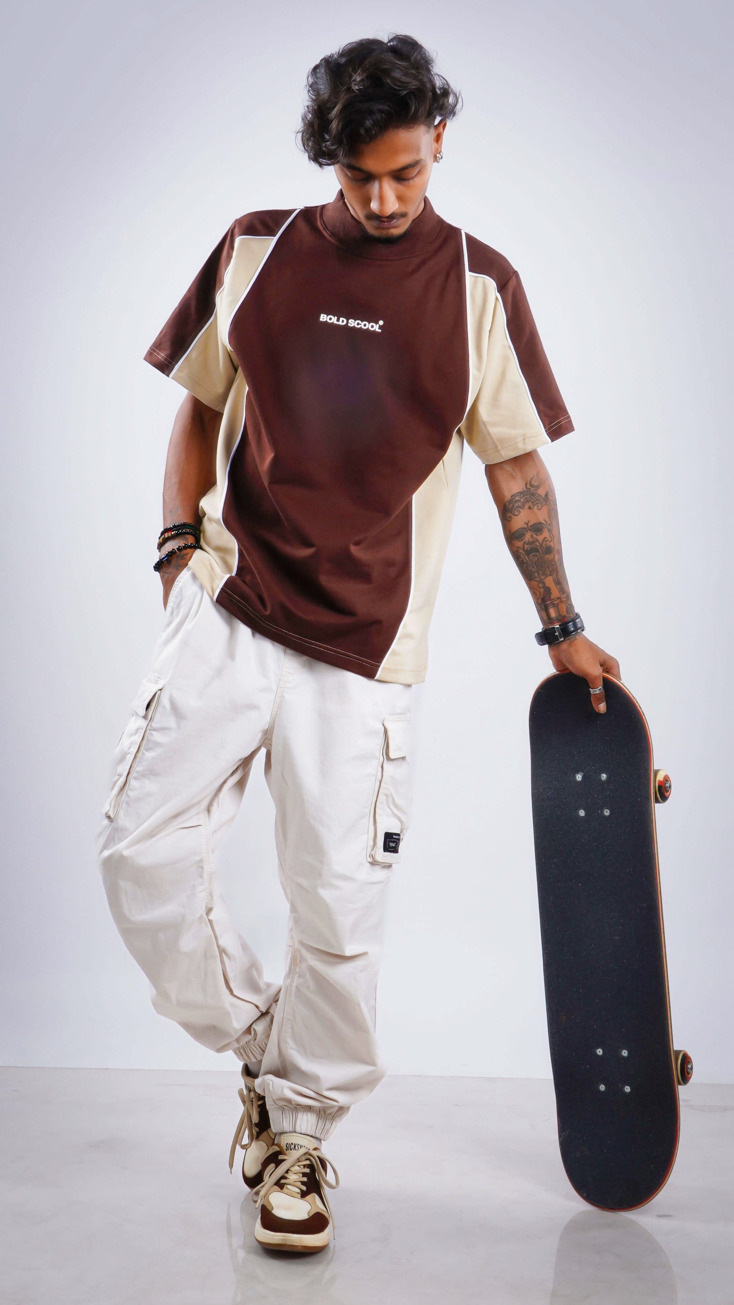 “Fearless” Brown Cream Block Tee